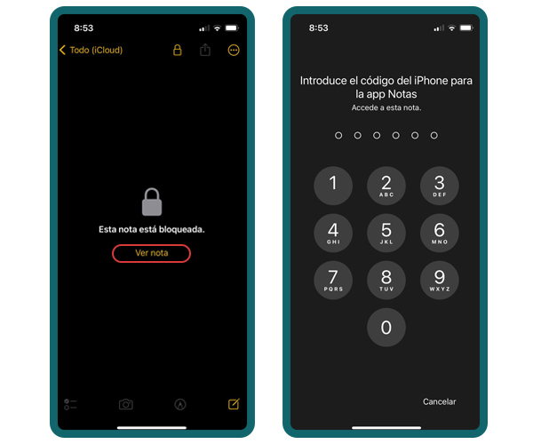 proteger notas con contraseña